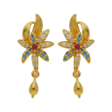 Star Leaf Gold Stud With Colourful Stones